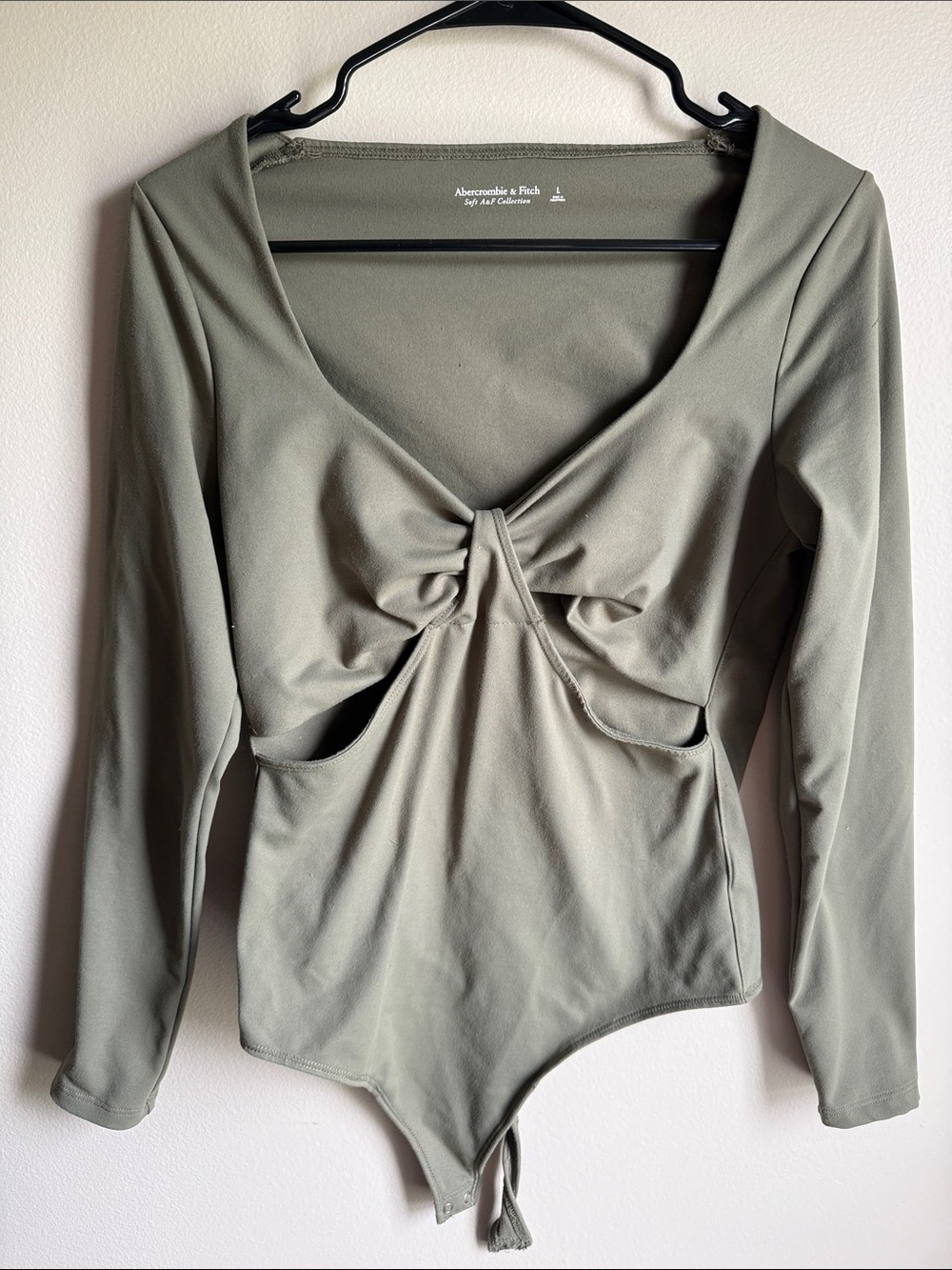 Abercrombie & Fitch Olive Green Twist-Front Long Sleeve Bodysuit